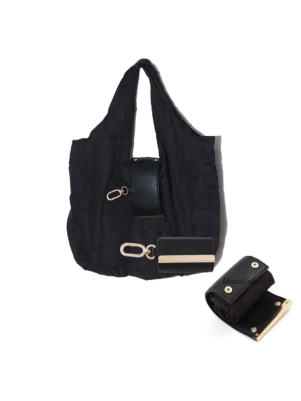 Foldable Keychain Tote Bag Vegan Leather Nylon Large Capacity Reusable Travel
